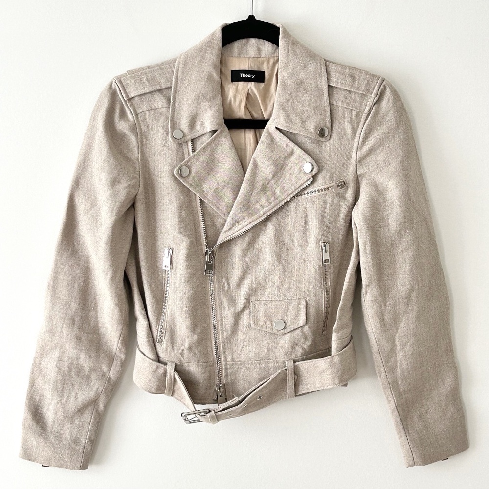 Theory Women's Beige Suede Moto Jacket